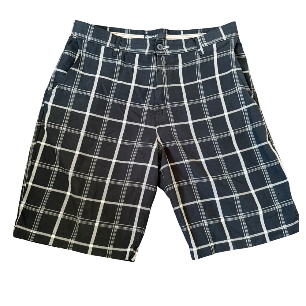 Split Men's Shorts Provoke Black‎ White Plaid Sz 34 Casual Skate Streetwear Y2K